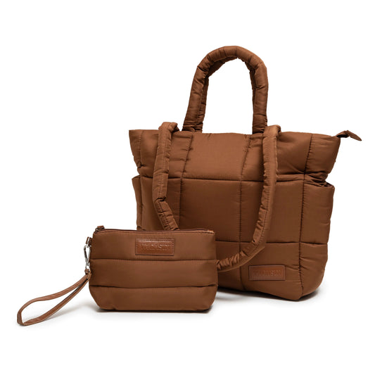 Matte Puffer Tote & Wristlet Set – Lightweight Travel Essential VACASIN